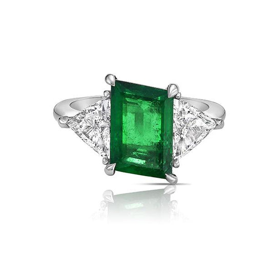 Emilio Jewelry Certified 3.52 Carat Hexagon Emerald Ring