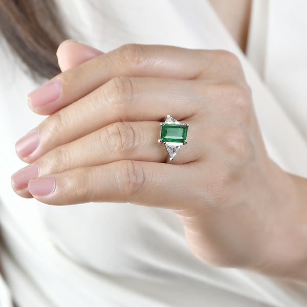 Emilio Jewelry Certified 3.52 Carat Hexagon Emerald Ring