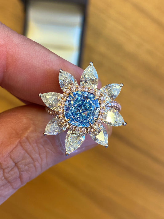 Emilio Jewelry Gia Certified 3.00 Carat Fancy Blue Diamond Ring