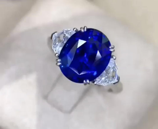 Emilio Jewelry Certified 5.55 Carat Royal Blue Sapphire Ring