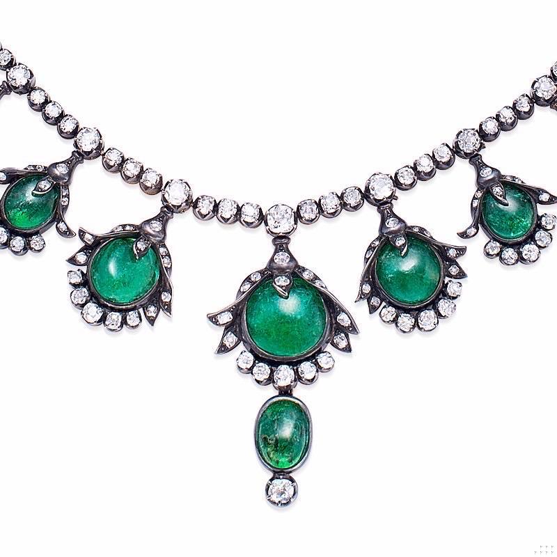 Certified Antique Victorian No Oil 393.00 Carat Russian Emerald Necklace