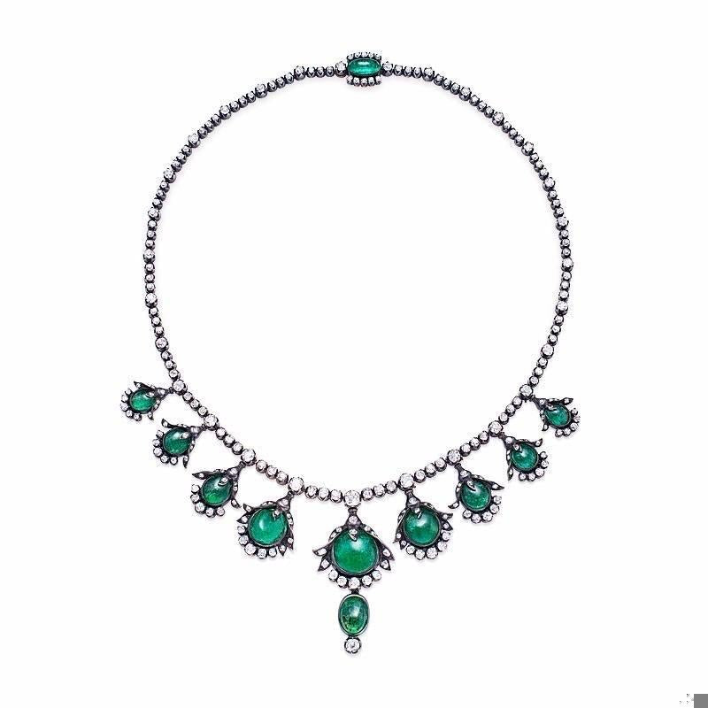Certified Antique Victorian No Oil 393.00 Carat Russian Emerald Necklace