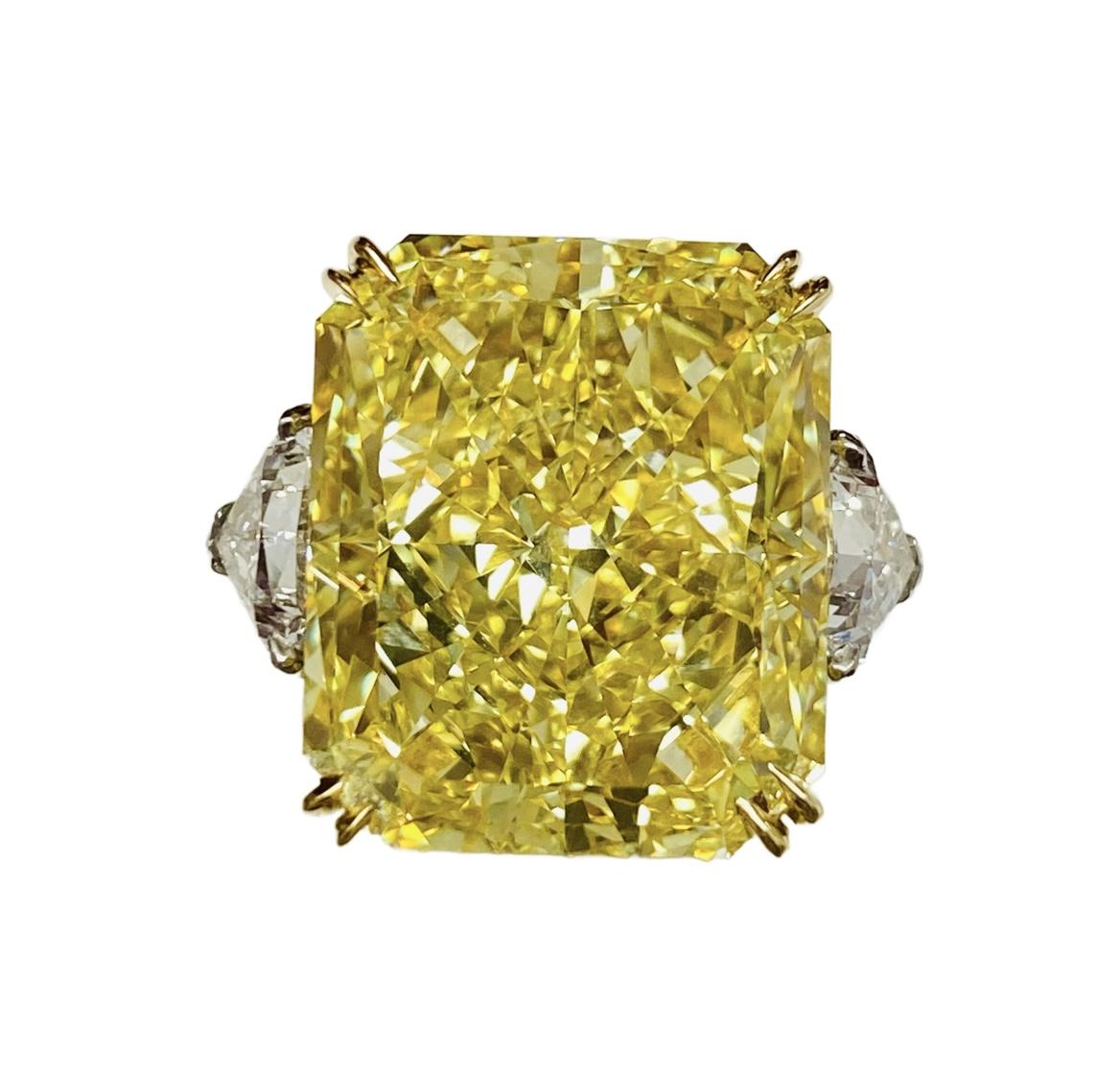 Emilio Jewelry Gia Certified 20.00 Carat Fancy Intense Yellow Diamond Ring