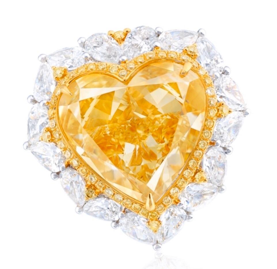 Emilio Jewelry 10.00 Carat Gia Certified Fancy Intense Yellow Heart Diamond Ring