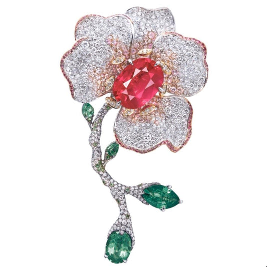 Emilio Jewelry 10 Carat Certified No Heat Burmese Ruby Brooch
