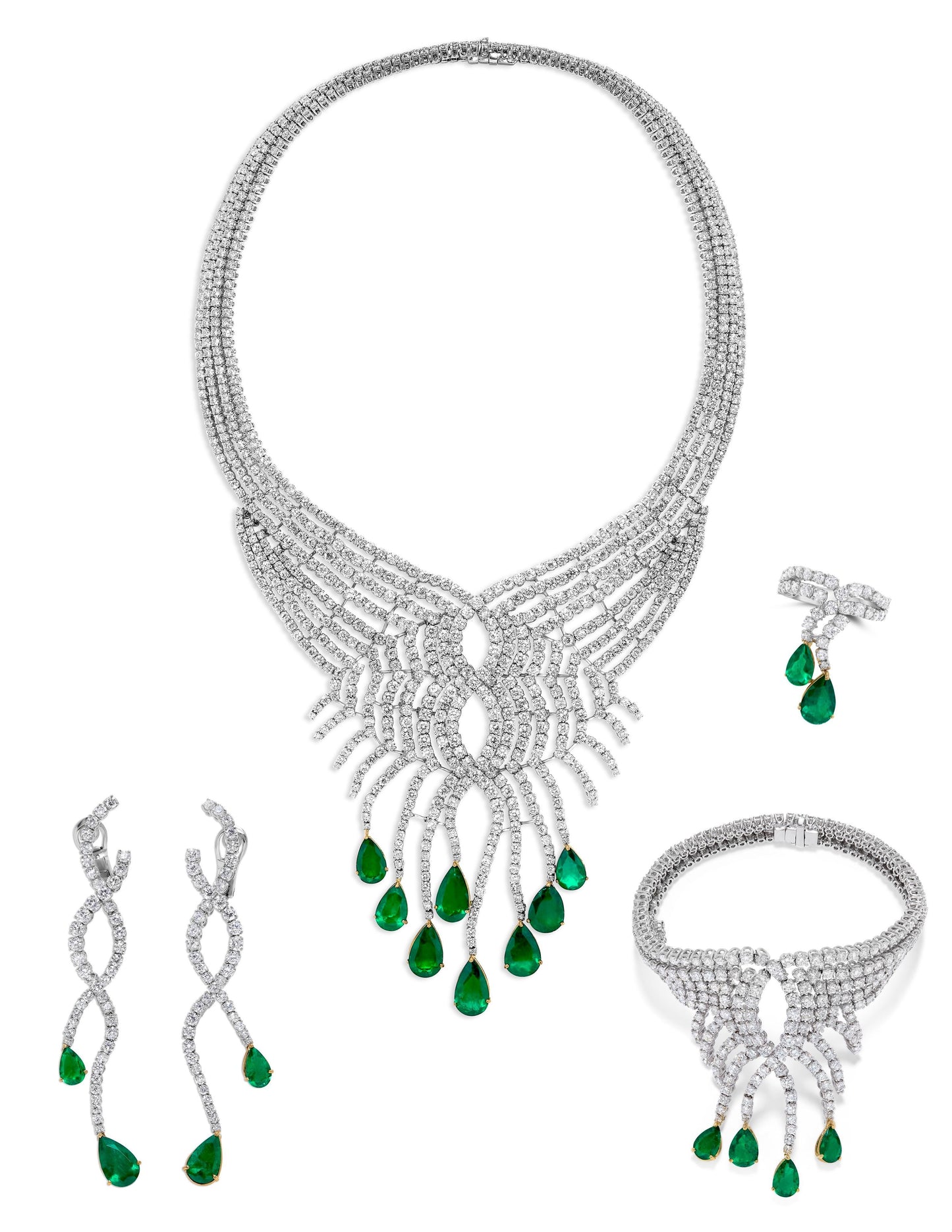Emilio Jewelry 119.00 Carat Vivid Green Colombian Emerald Suite