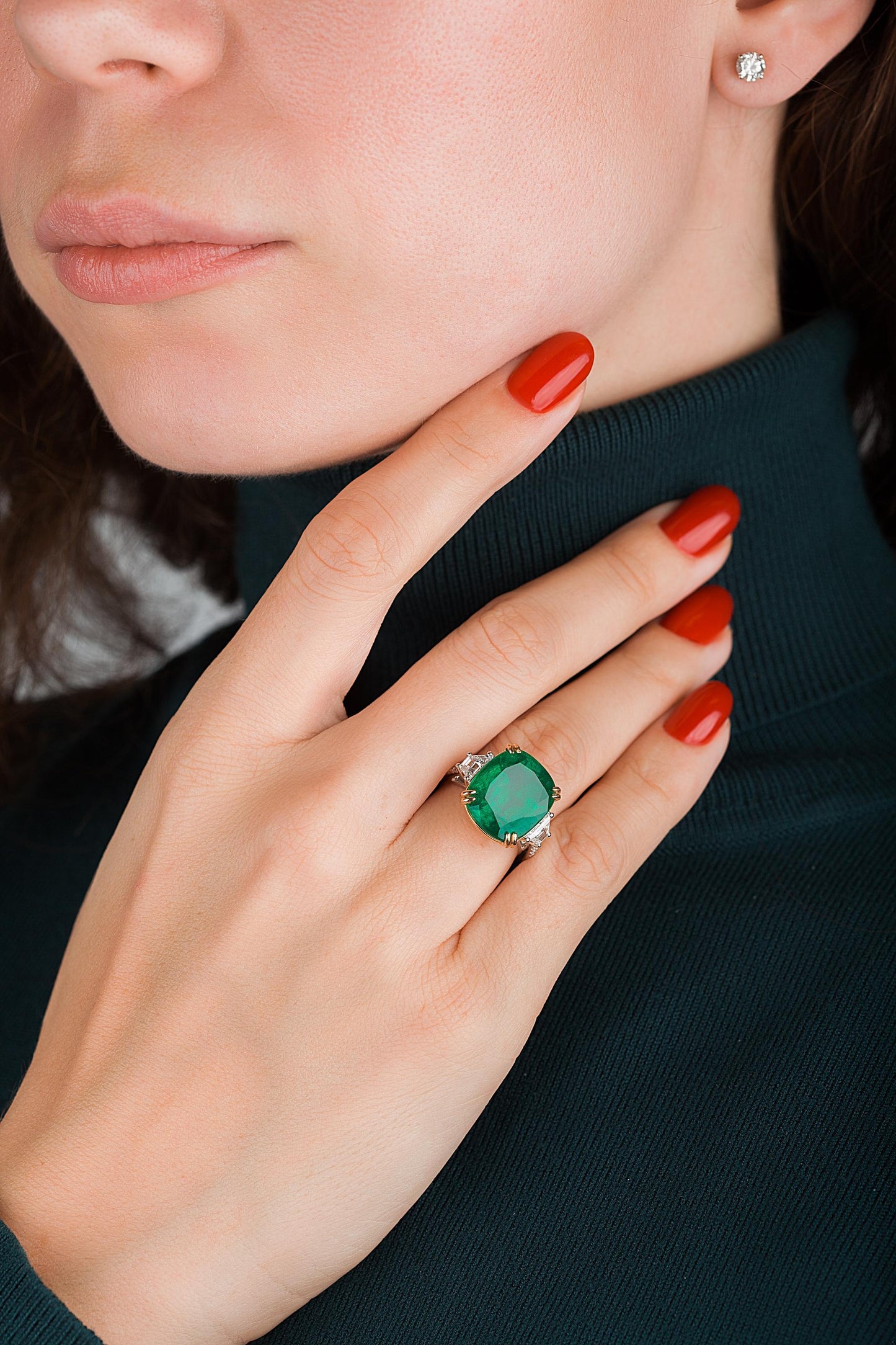 Emilio Jewelry 12.43 Carat Certified Vivid Green Cushion Emerald Diamond Ring