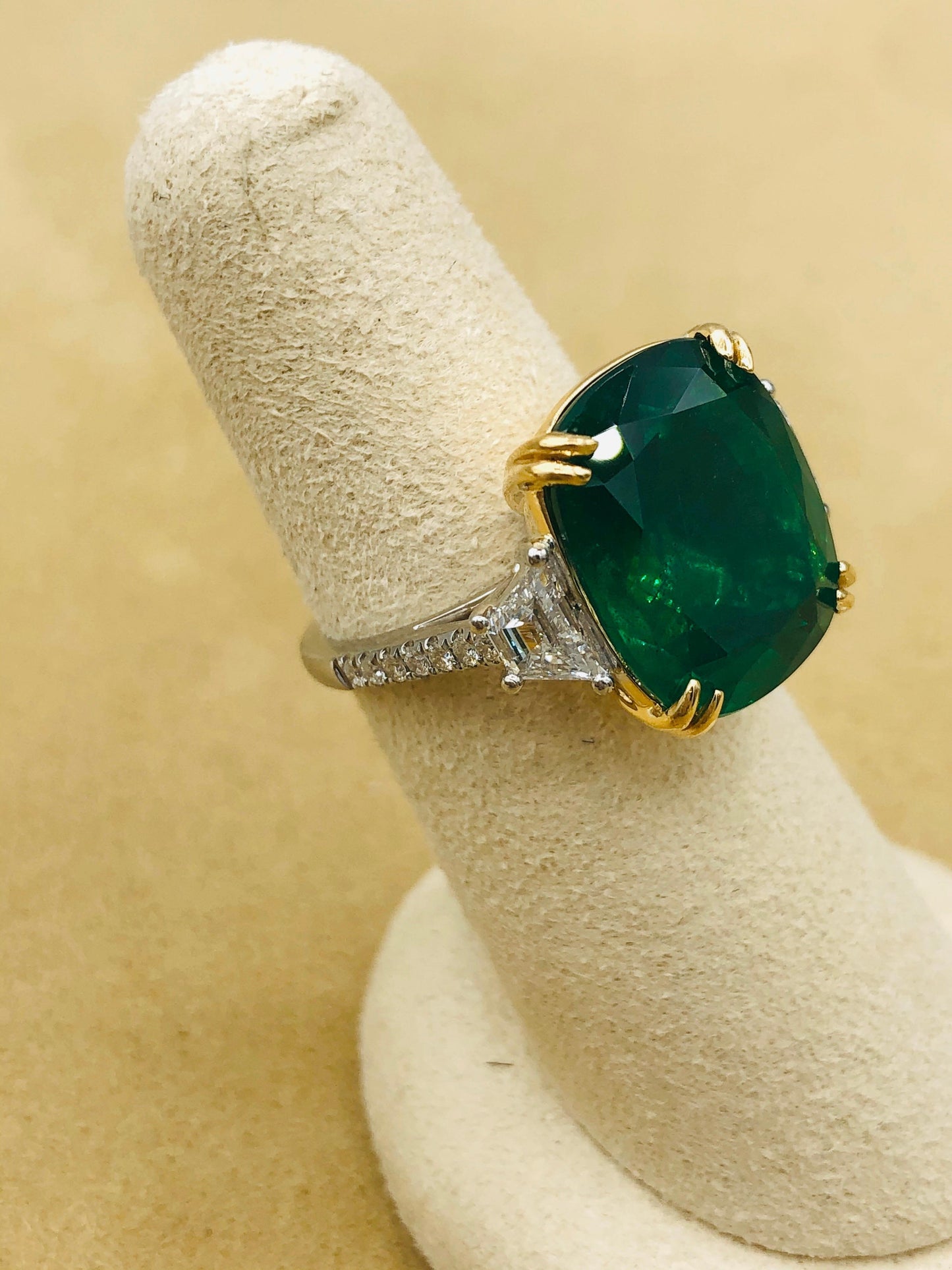 Emilio Jewelry 12.43 Carat Certified Vivid Green Cushion Emerald Diamond Ring