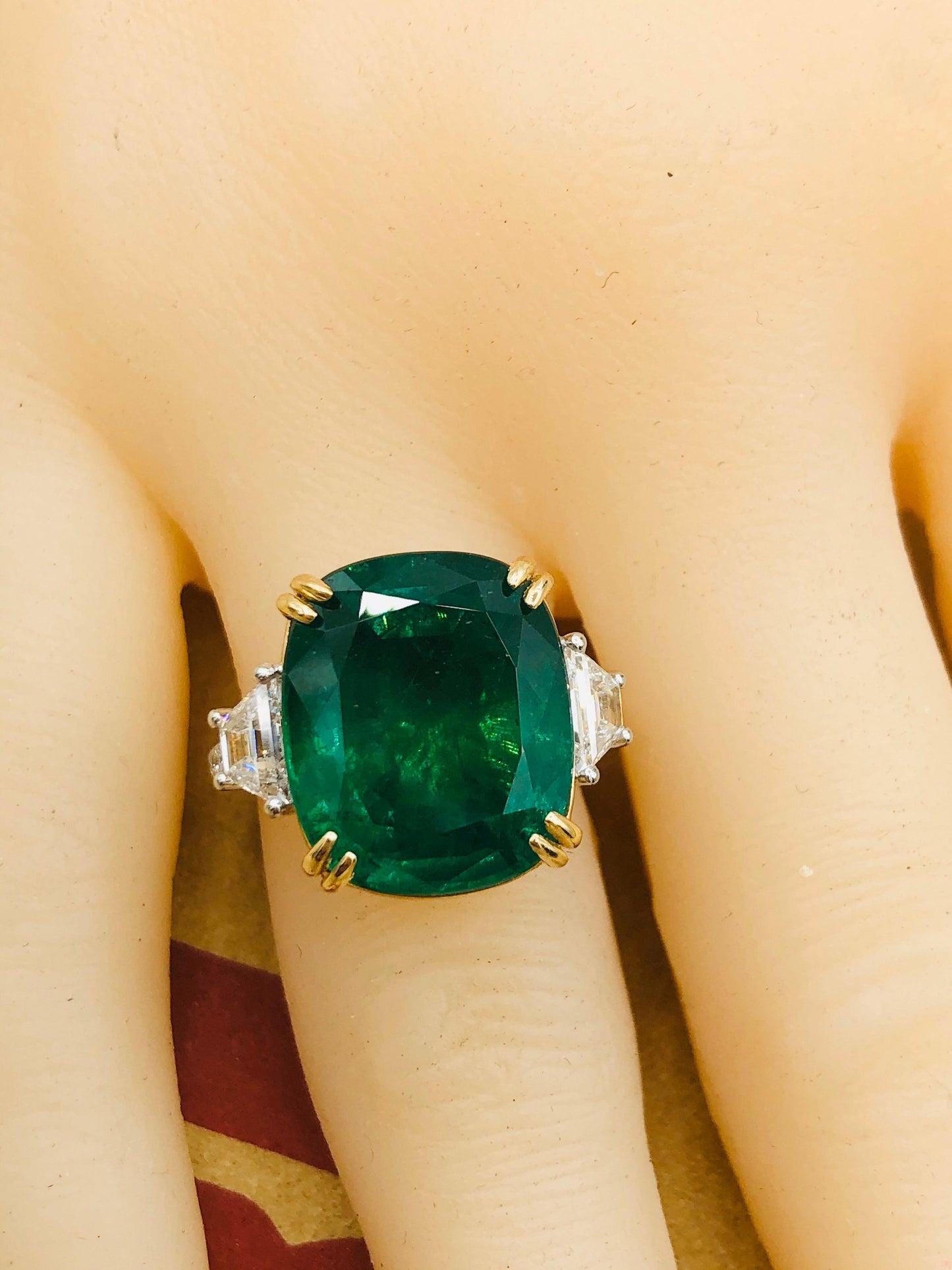 Emilio Jewelry 12.43 Carat Certified Vivid Green Cushion Emerald Diamond Ring