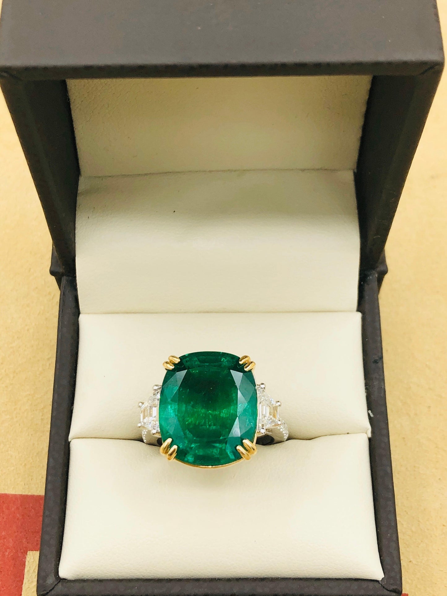 Emilio Jewelry 12.43 Carat Certified Vivid Green Cushion Emerald Diamond Ring