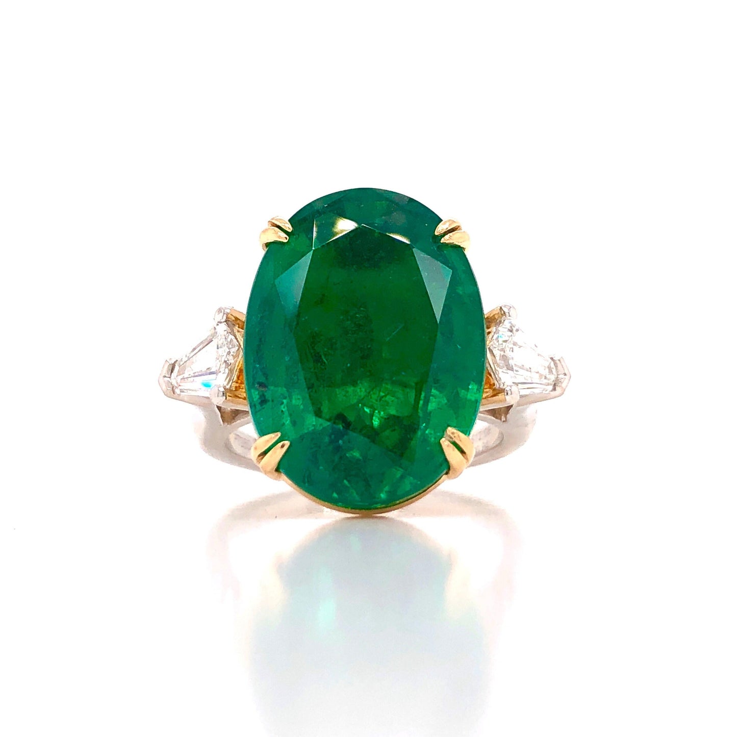 Emilio Jewelry 12.92 Carat Vivid Green Oval Emerald Diamond Ring