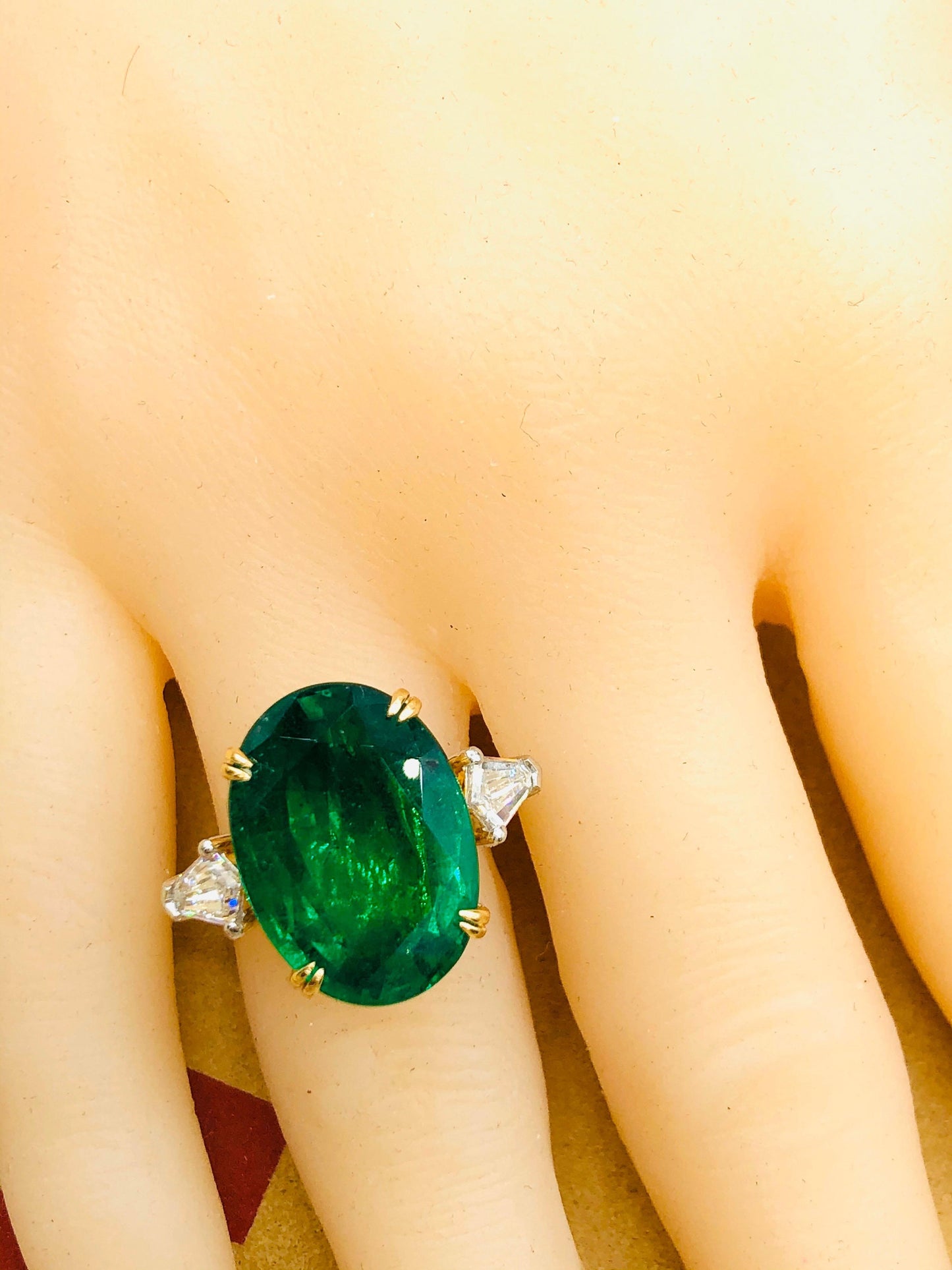 Emilio Jewelry 12.92 Carat Vivid Green Oval Emerald Diamond Ring