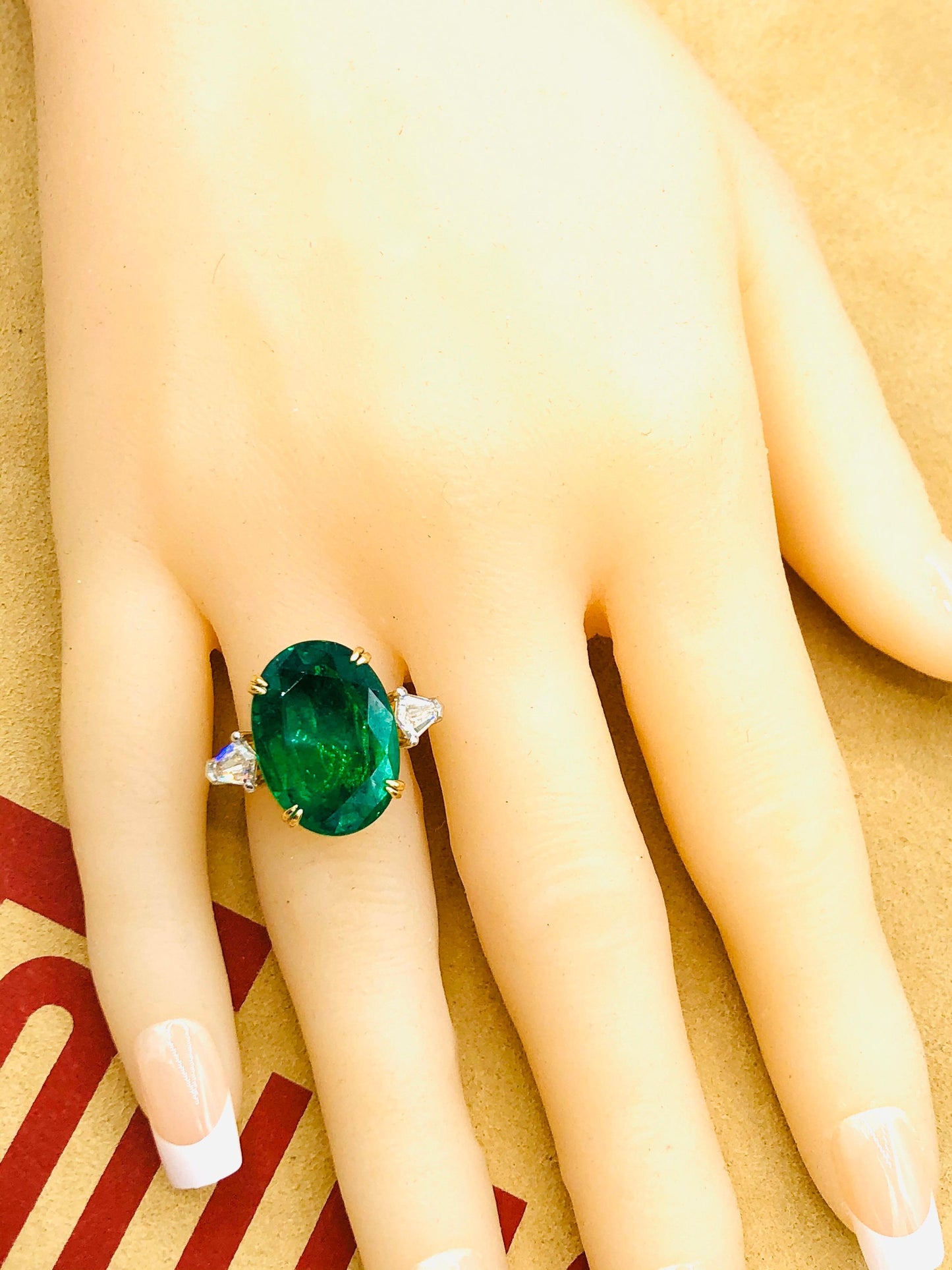 Emilio Jewelry 12.92 Carat Vivid Green Oval Emerald Diamond Ring