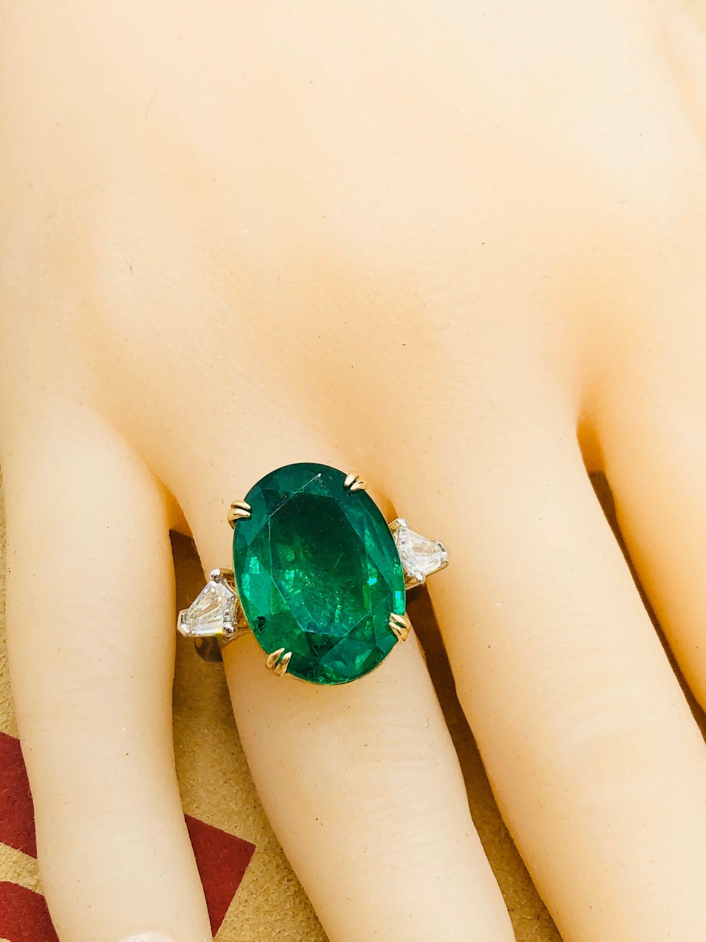 Emilio Jewelry 12.92 Carat Vivid Green Oval Emerald Diamond Ring