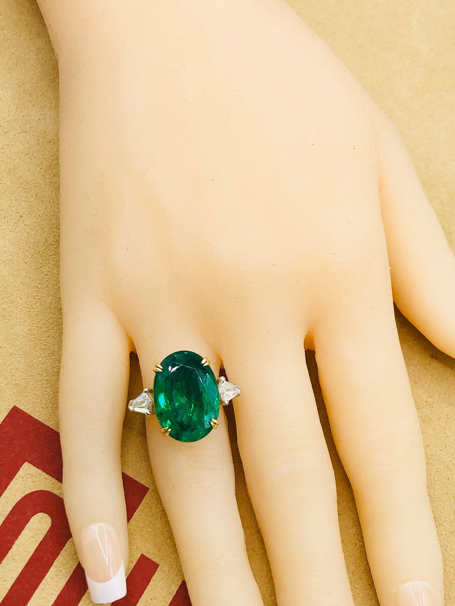 Emilio Jewelry 12.92 Carat Vivid Green Oval Emerald Diamond Ring