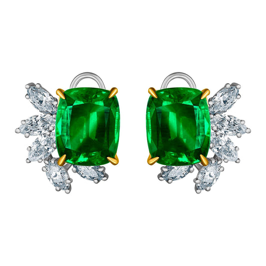 Emilio Jewelry 14.62 Carat Certified Vivid Green Emerald Diamond Earrings