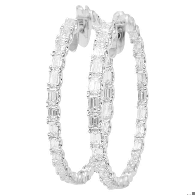 Emilio Jewelry 16.26 Carat Emerald Cut Diamond Hoop Earring