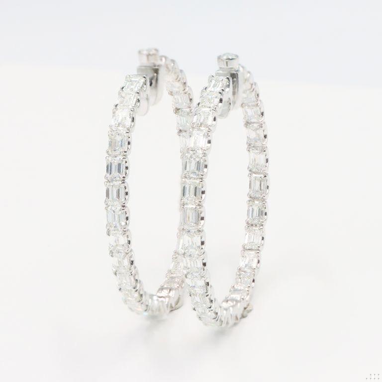 Emilio Jewelry 16.26 Carat Emerald Cut Diamond Hoop Earring