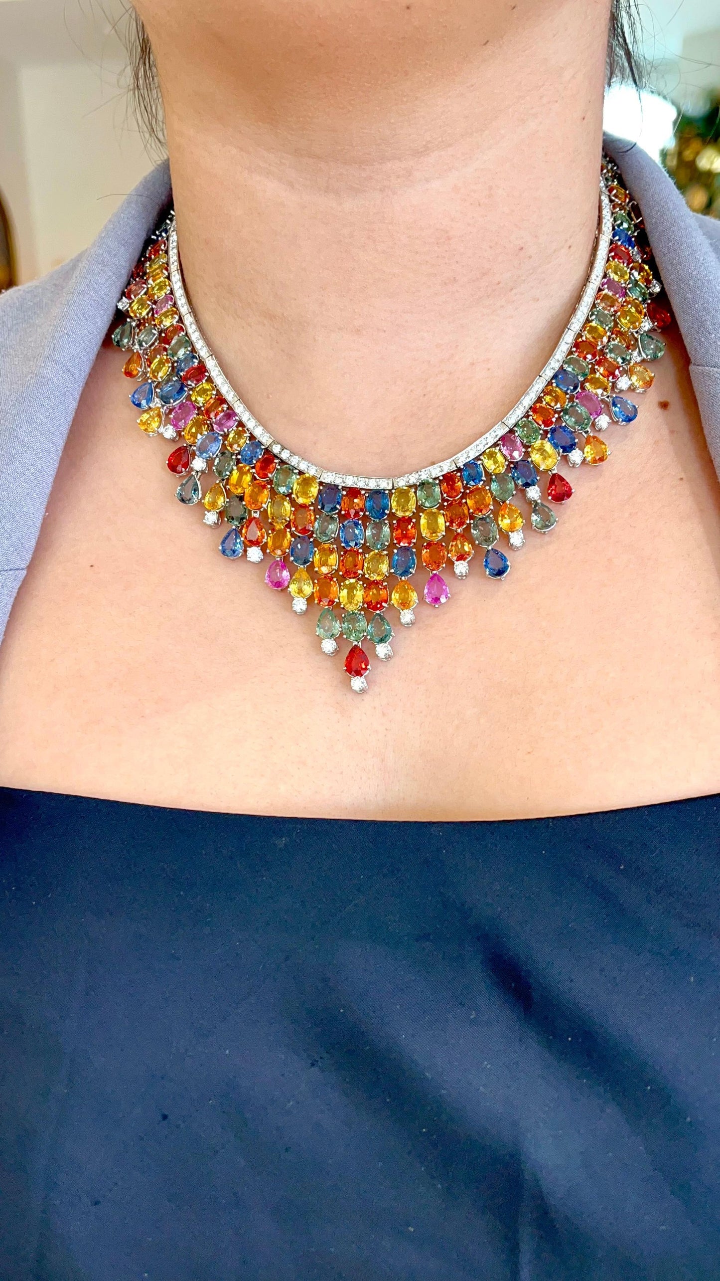Emilio Jewelry 227.00 Carat Natural Multi Colored Sapphire Necklace