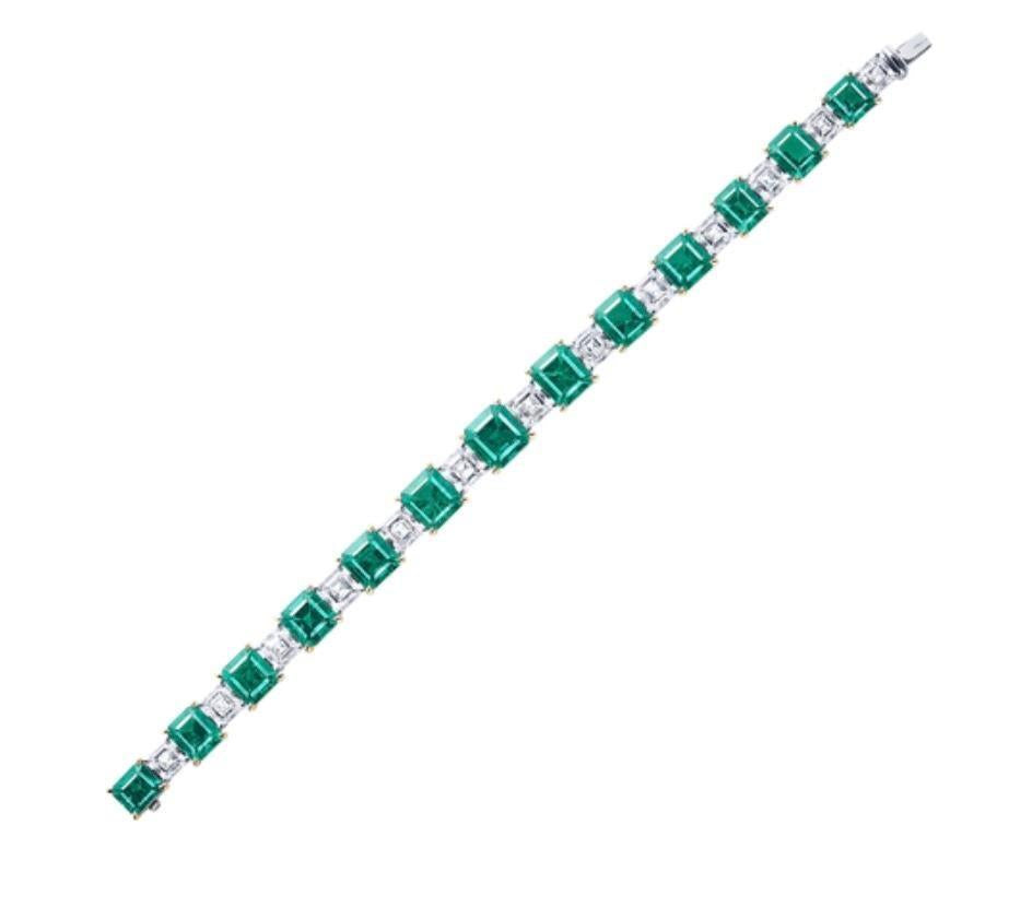 Emilio Jewelry 22 Carat Muzo No Oil Untreated Certified Emerald Diamond Bracelet