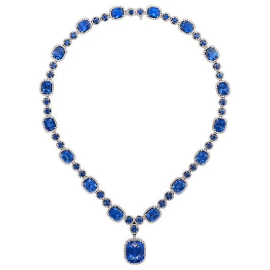Emilio Jewelry 23.00 Carat GIA Certified Natural Sapphire Diamond Necklace