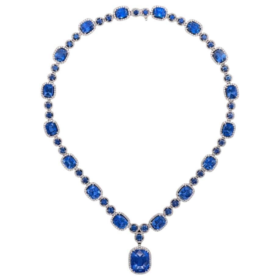 Emilio Jewelry 23.00 Carat GIA Certified Natural Sapphire Diamond Necklace