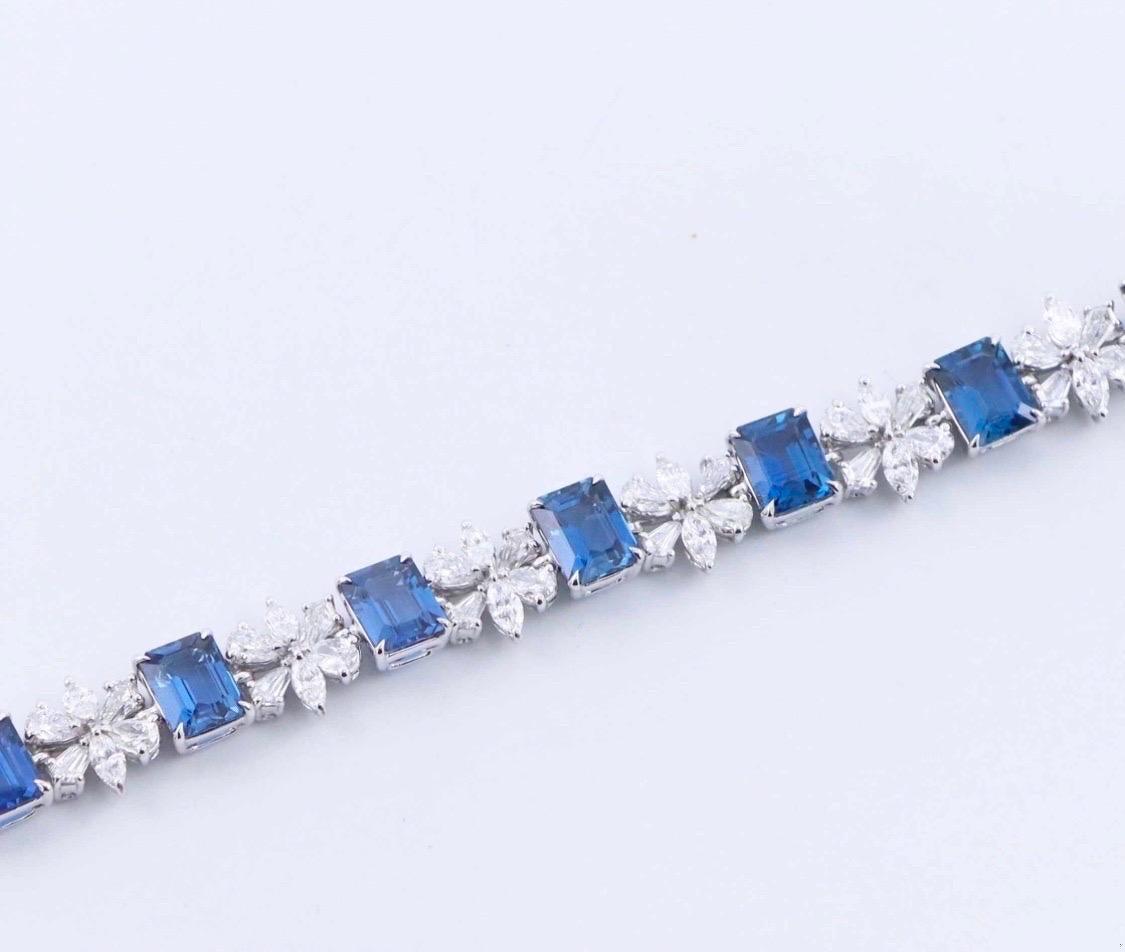 Emilio Jewelry 24.00 Carat Emerald Cut Sapphire Diamond Bracelet