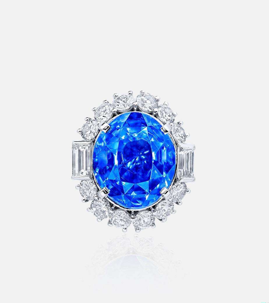 Emilio Jewelry 28.00 Carat No Heat Sapphire Diamond Ring