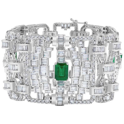 Emilio Jewelry 36.00 Carat Certified Emerald Diamond Bracelet