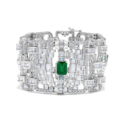 Emilio Jewelry 36.00 Carat Certified Emerald Diamond Bracelet