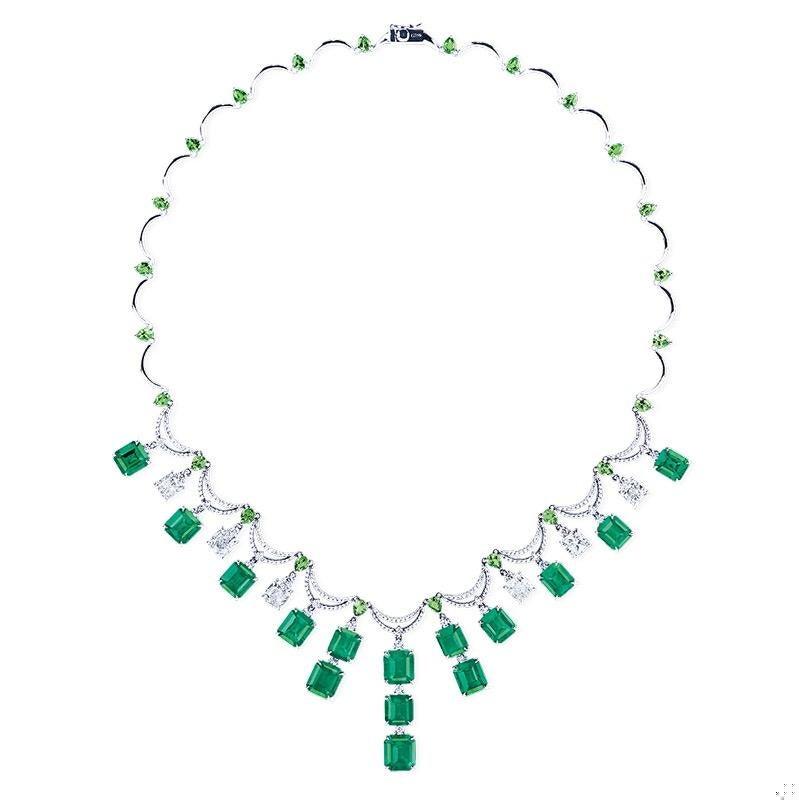 Emilio Jewelry 36 Carat Colombian Emerald Muzo Color Necklace