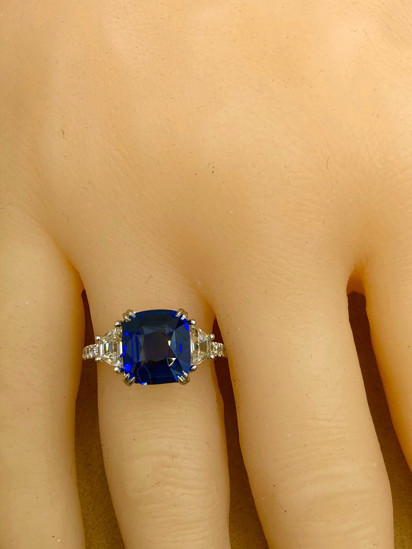 Emilio Jewelry 4.24 Carat Vivid Blue Sapphire Diamond Ring