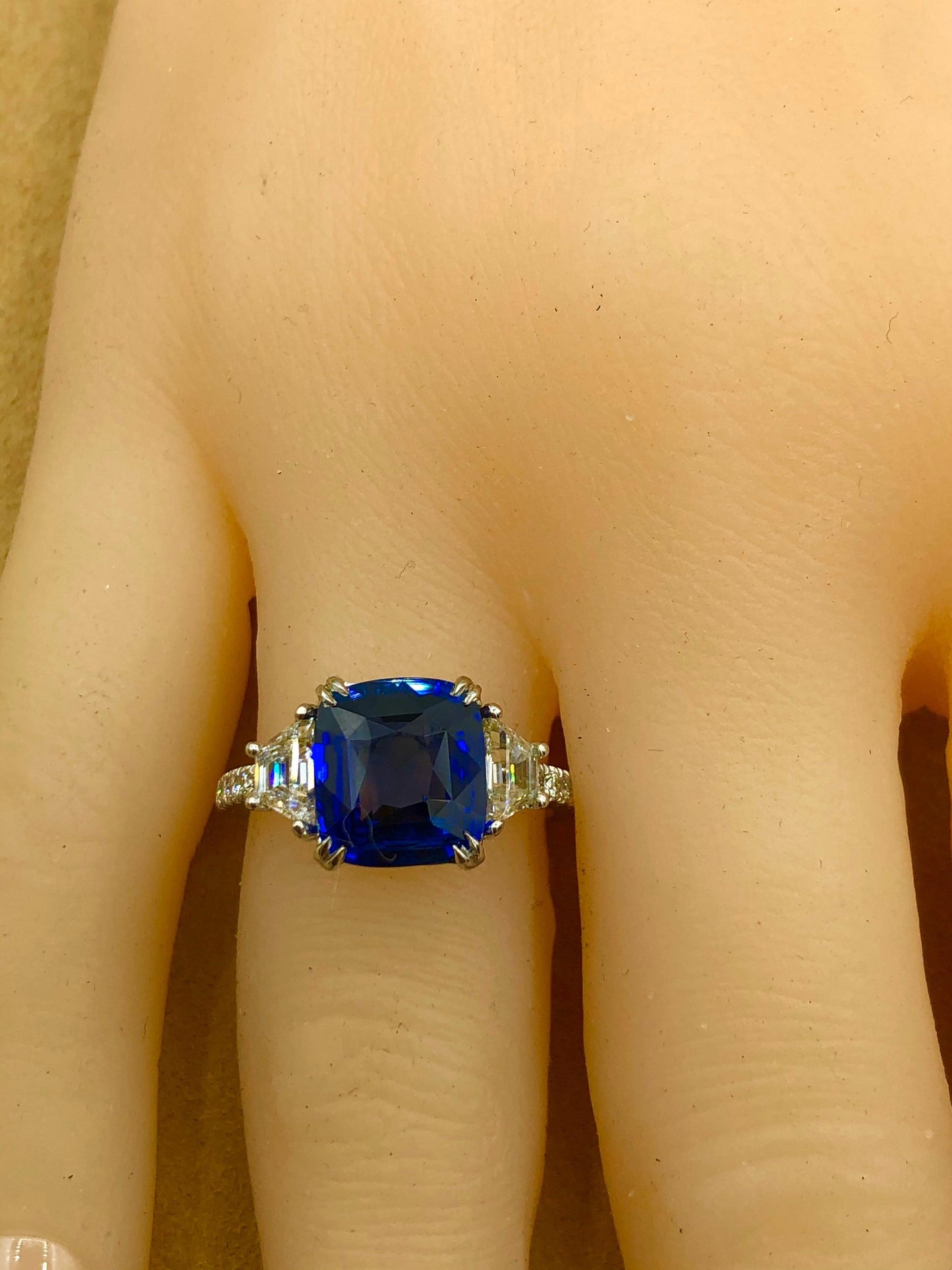 Emilio Jewelry 4.24 Carat Vivid Blue Sapphire Diamond Ring