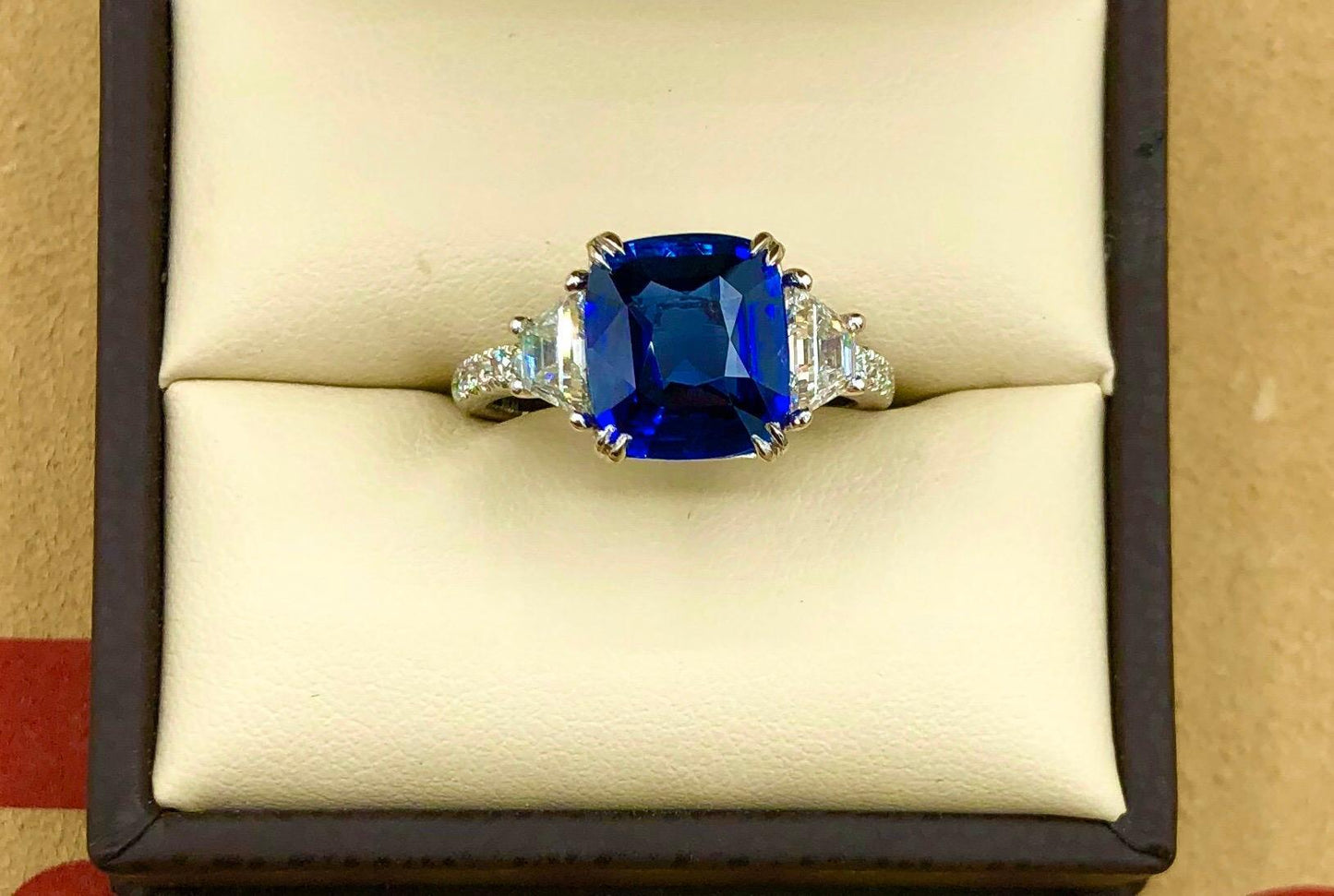 Emilio Jewelry 4.24 Carat Vivid Blue Sapphire Diamond Ring