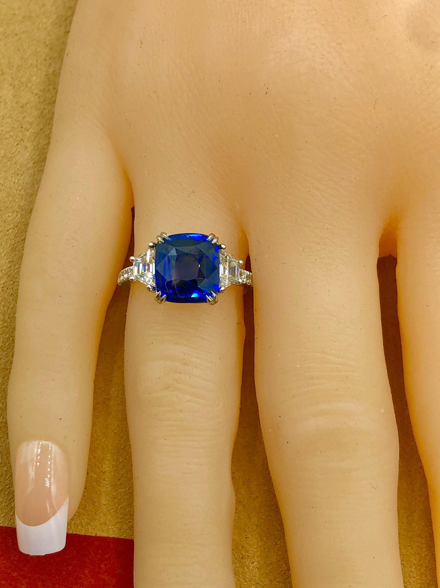Emilio Jewelry 4.24 Carat Vivid Blue Sapphire Diamond Ring
