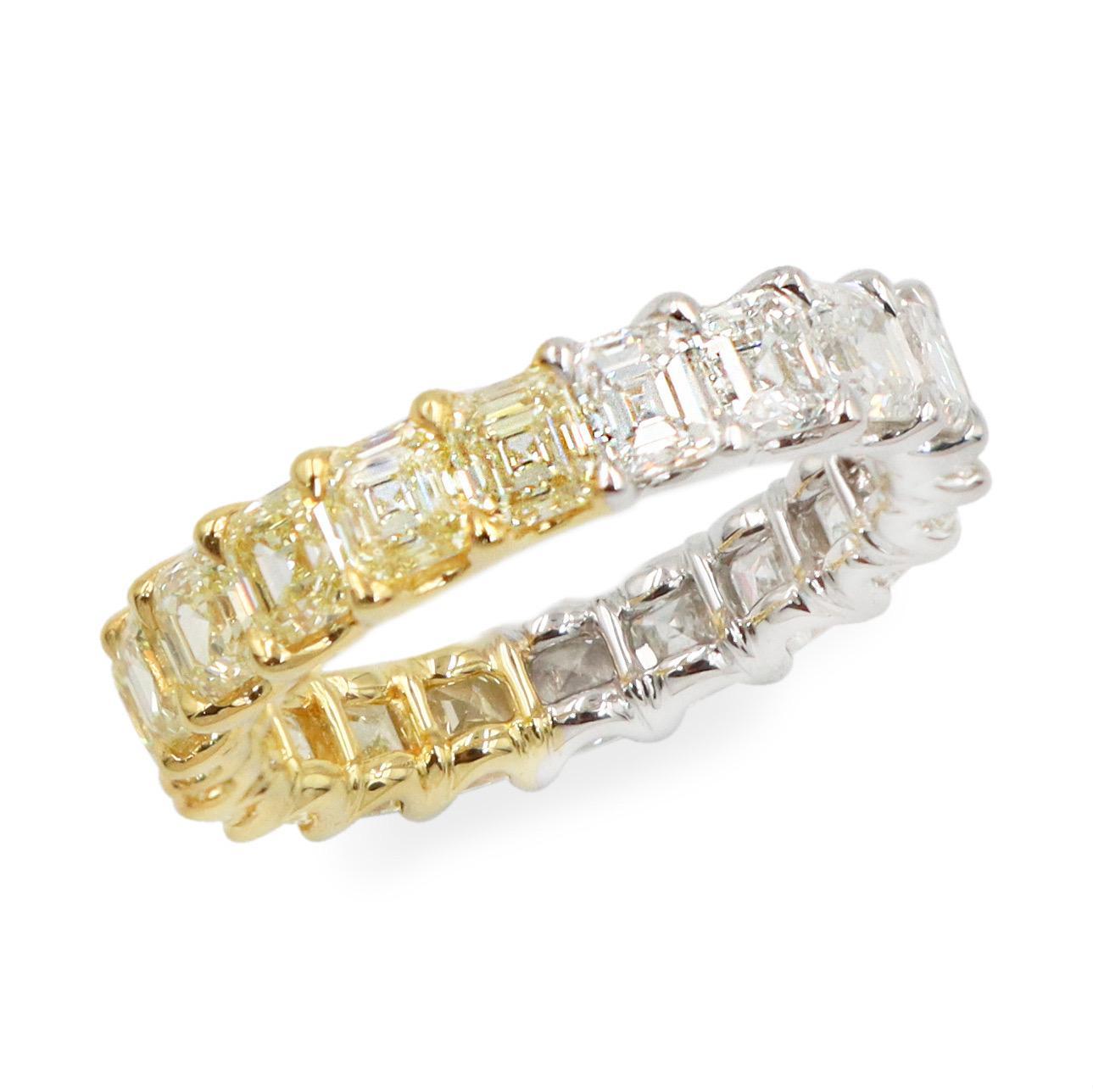 Emilio Jewelry 4.95 Carat Asscher Cut Yellow White Diamond Eternity Band