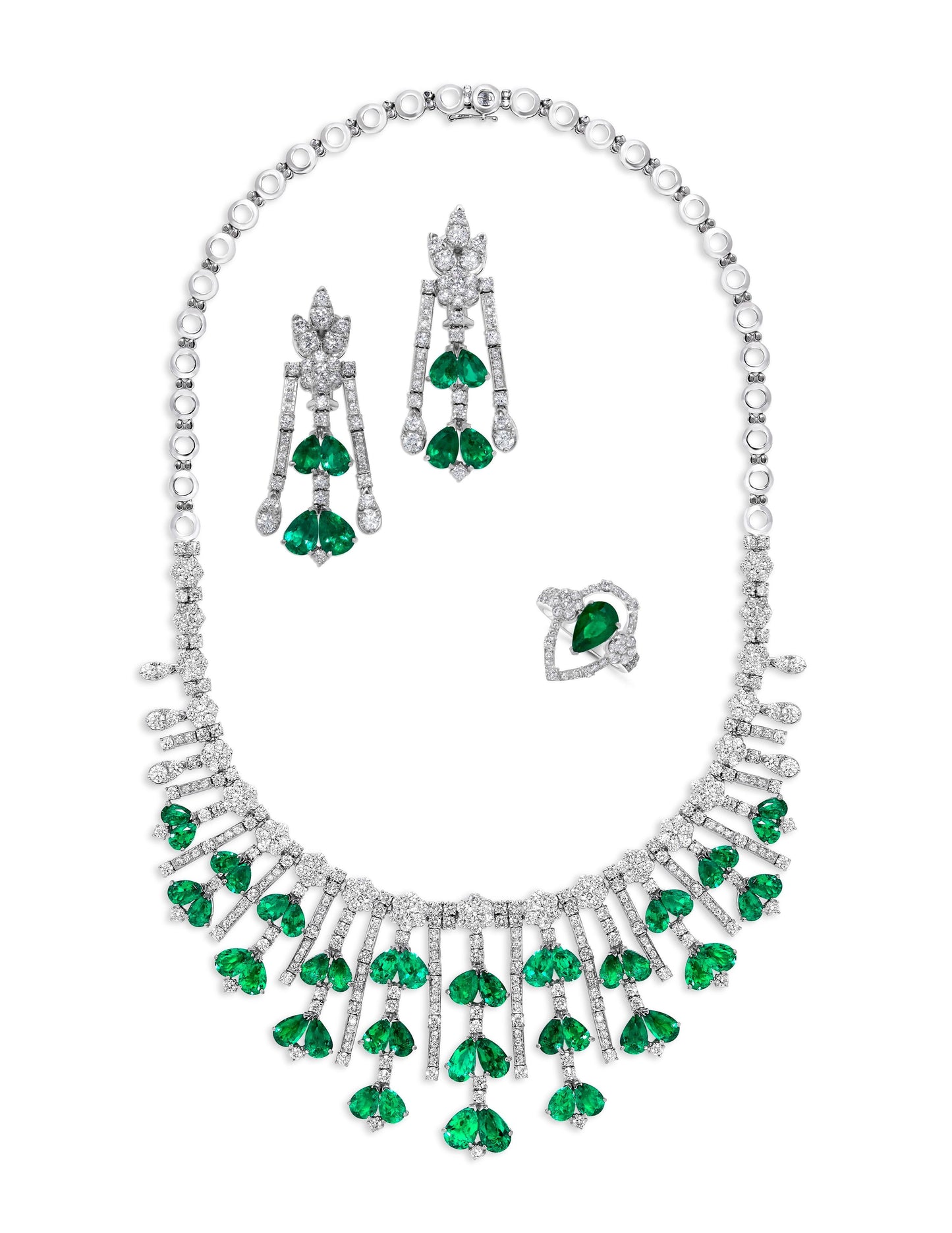 Emilio Jewelry 52.00 Carat Colombian Muzo Vivid Green Emerald Suite