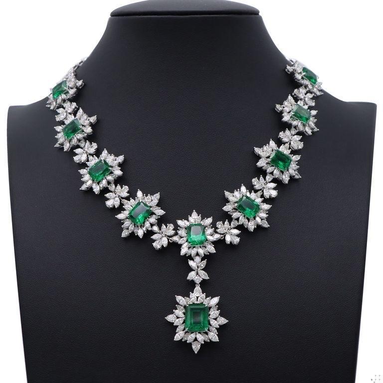 Emilio Jewelry 100 Carat Emerald Diamond Necklace