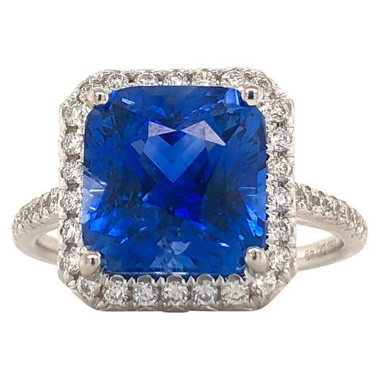 Emilio Jewelry 7.69 Carat AGL Certified Radiant Sapphire Diamond Ring