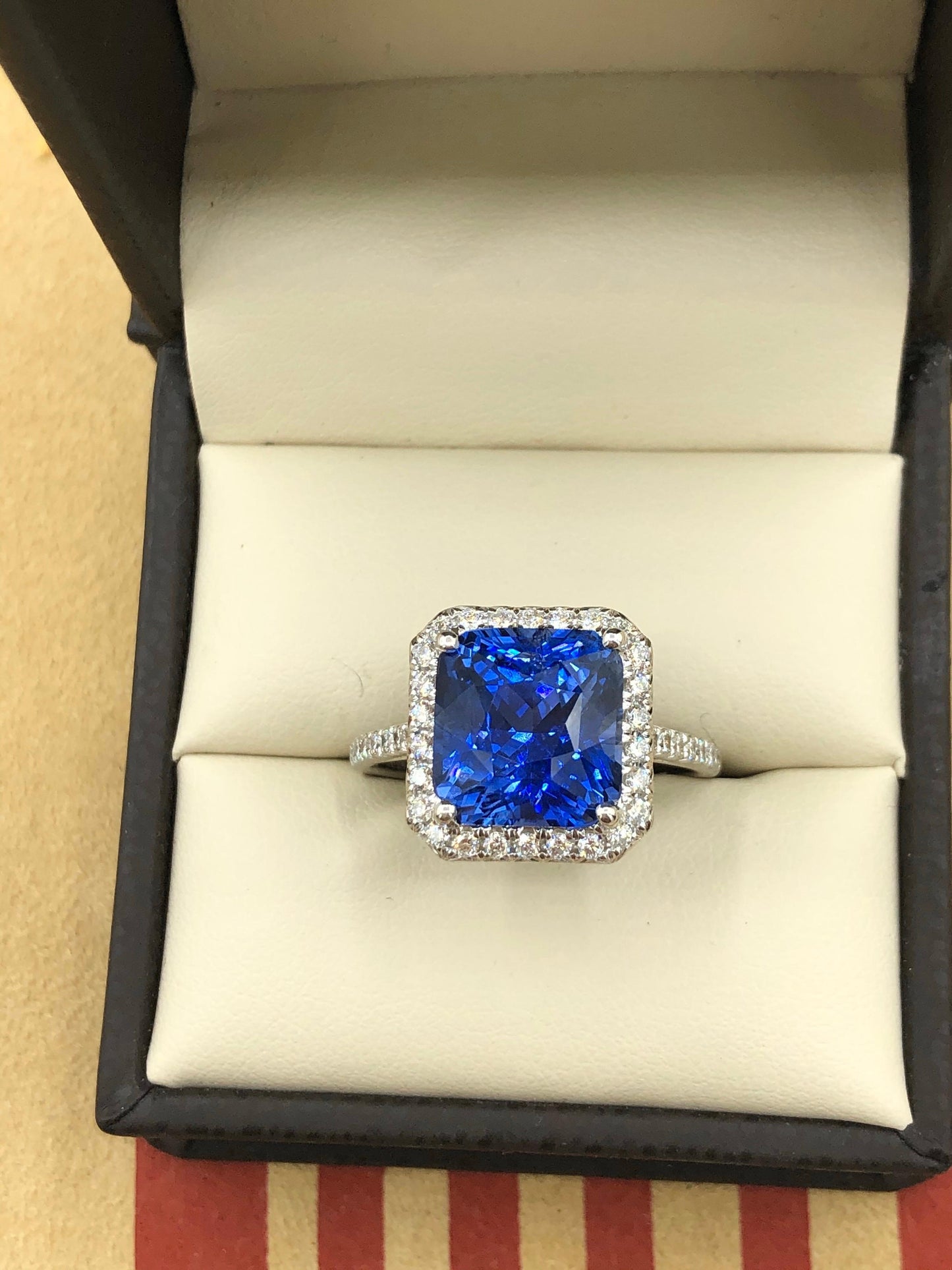 Emilio Jewelry 7.69 Carat AGL Certified Radiant Sapphire Diamond Ring