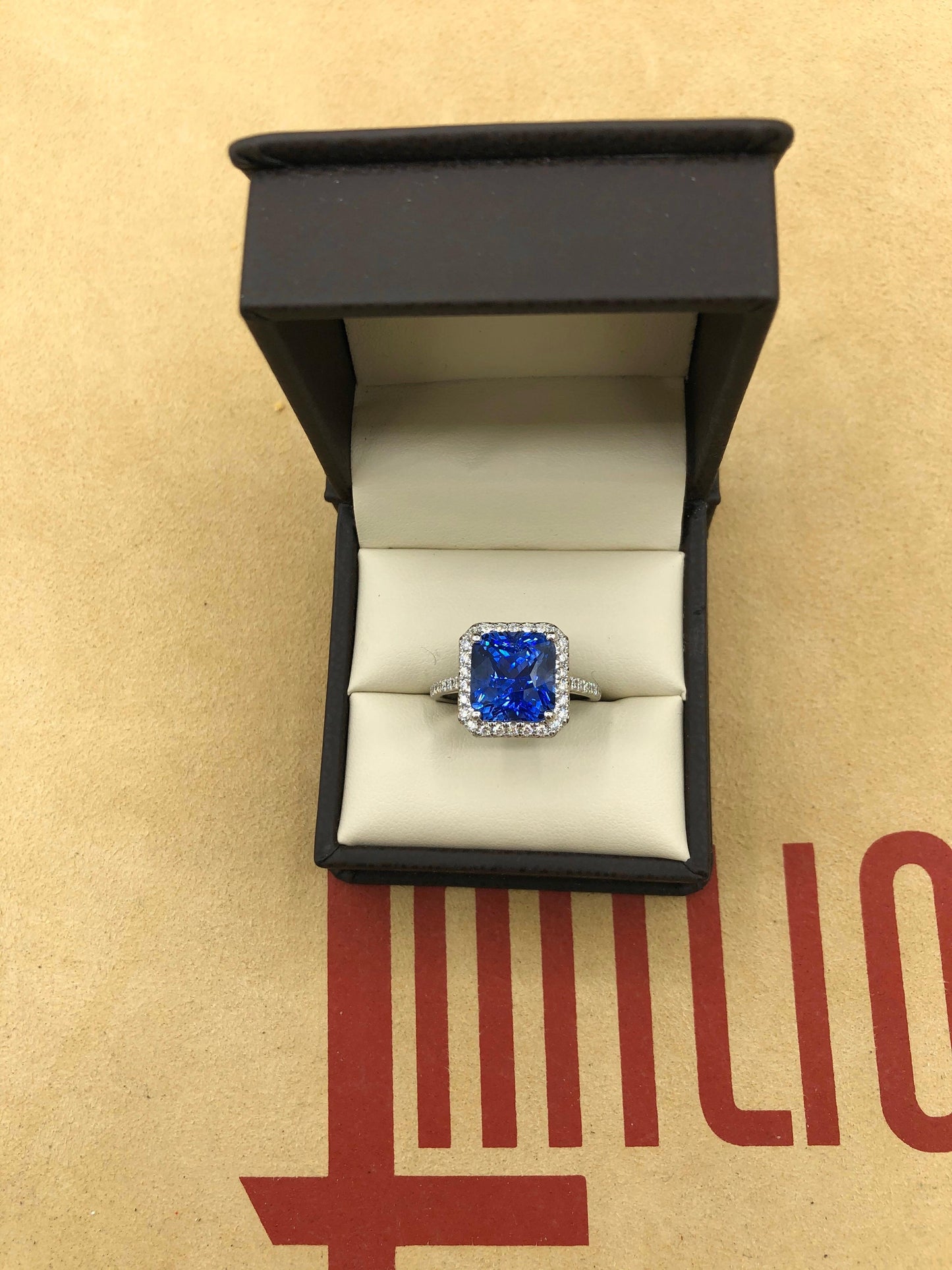 Emilio Jewelry 7.69 Carat AGL Certified Radiant Sapphire Diamond Ring