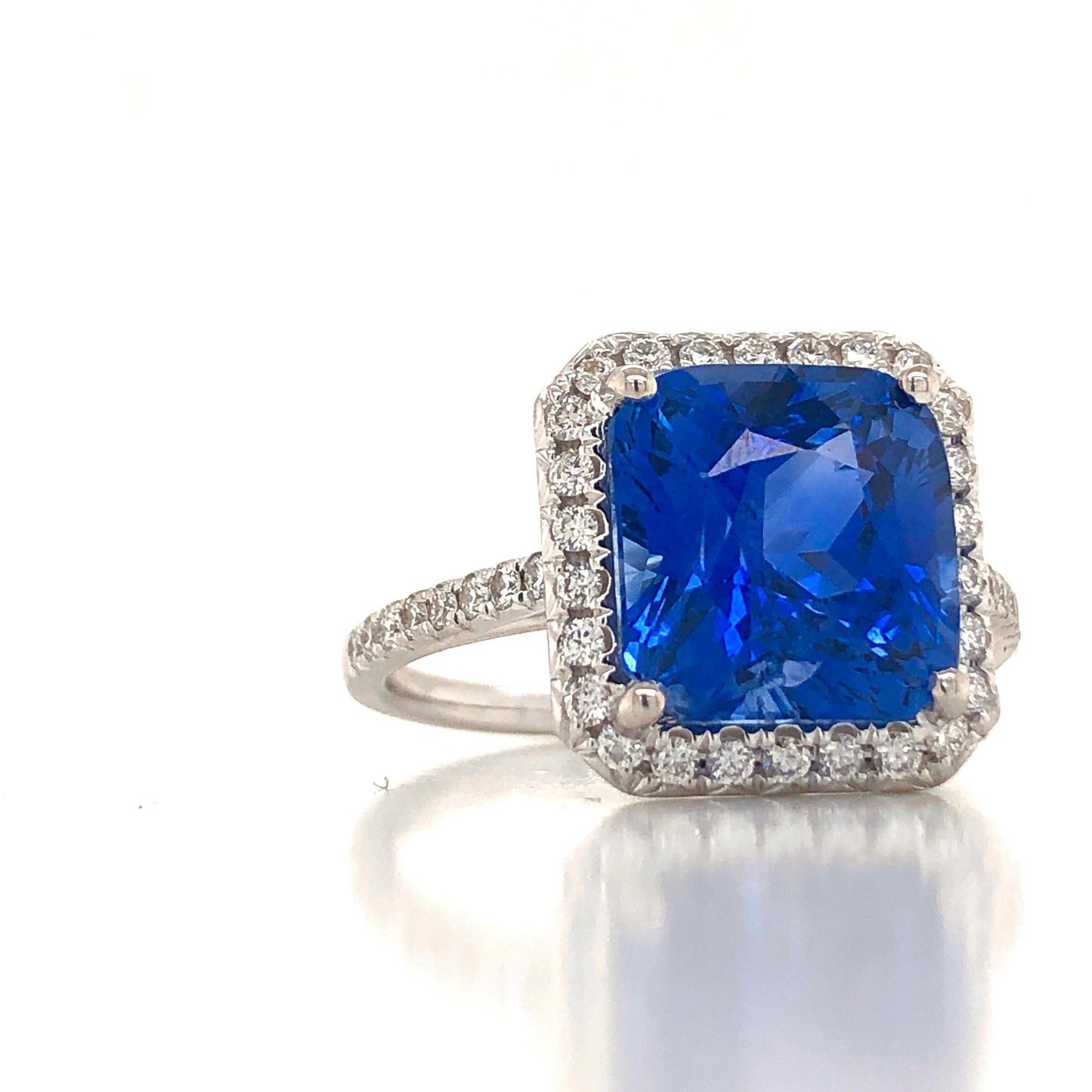 Emilio Jewelry 7.69 Carat AGL Certified Radiant Sapphire Diamond Ring