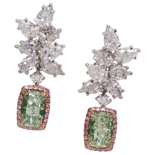 Emilio Jewelry 8.80 Carat GIA Certified Fancy Yellowish Green Diamond Earrings