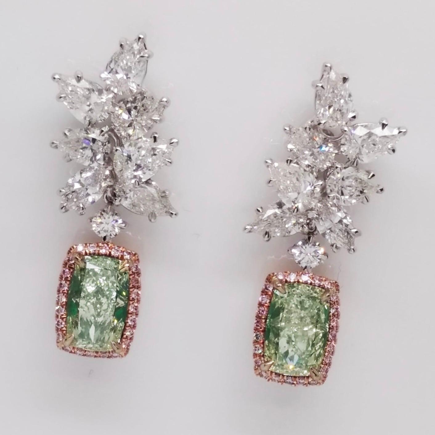 Emilio Jewelry 8.80 Carat GIA Certified Fancy Yellowish Green Diamond Earrings