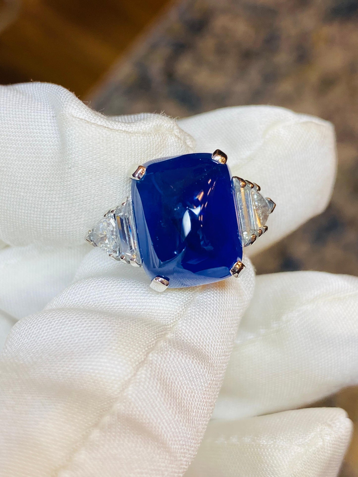 Emilio Jewelry AGL Certified 16.71 Carat Burma No Heat Sugar Loaf Sapphire Ring