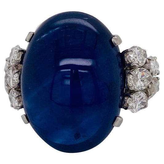 Emilio Jewelry AGL Certified 41.00 Carat Cabochon Cornflower Blue Sapphire Ring