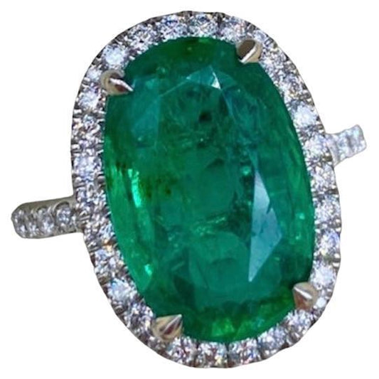 Emilio Jewelry AGL Certified Elongated 6.56 Carat Emerald Diamond Ring
