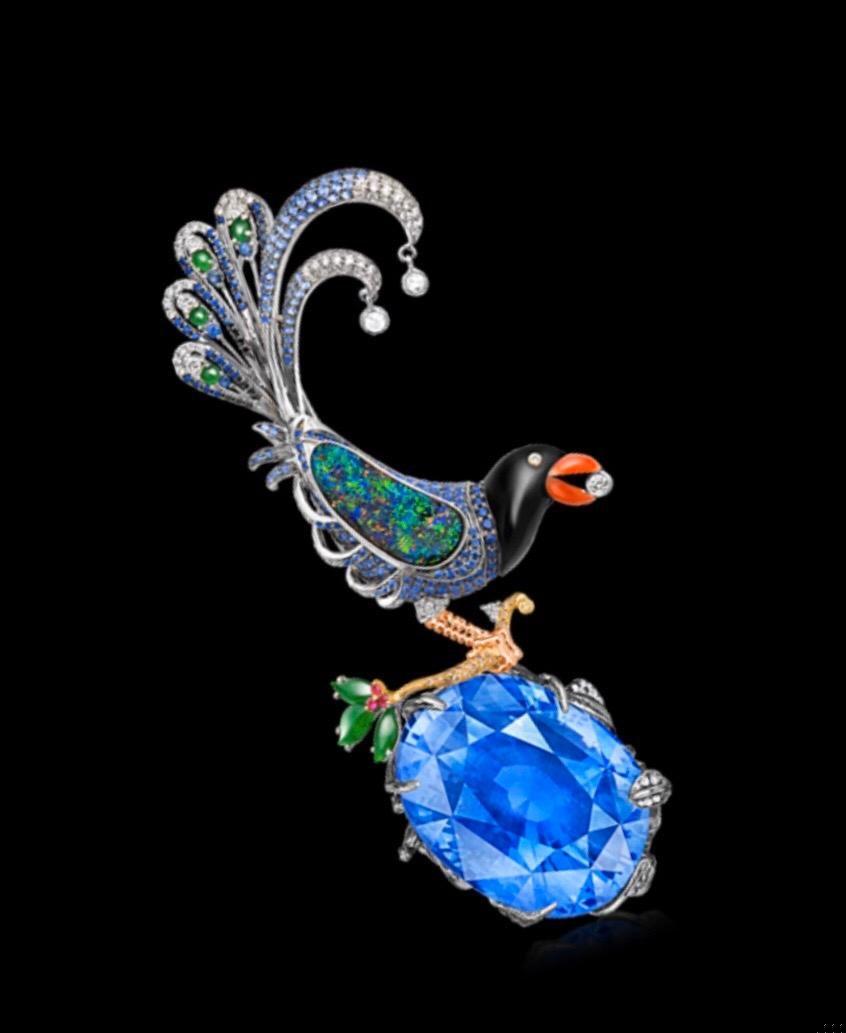 Emilio Jewelry Certified 102.00 Carat Unheated Sapphire Brooch