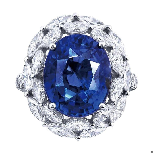 Emilio Jewelry Certified 14.00 Carat Untreated Cornflower Blue Sapphire Ring