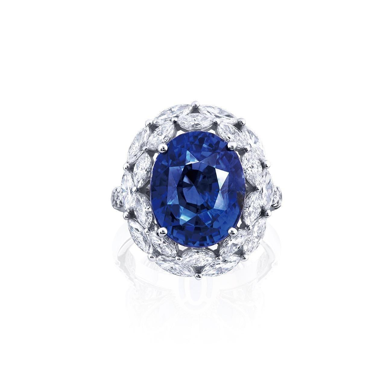 Emilio Jewelry Certified 14.00 Carat Untreated Cornflower Blue Sapphire Ring